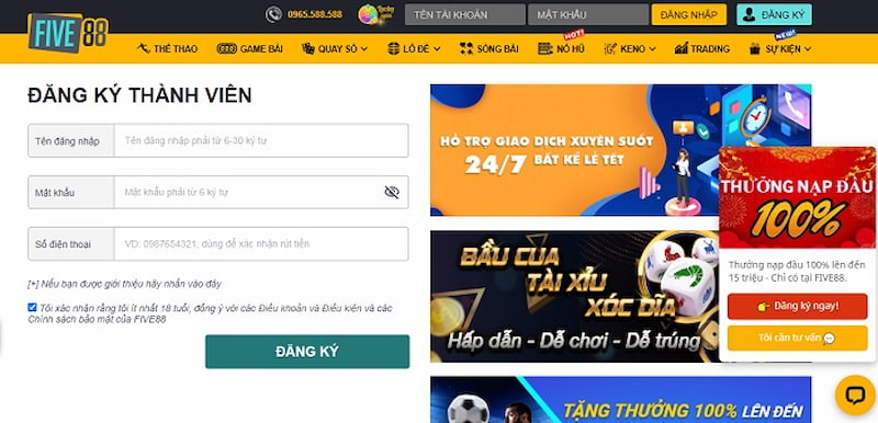 Đăng ký tài khoản tại Five88