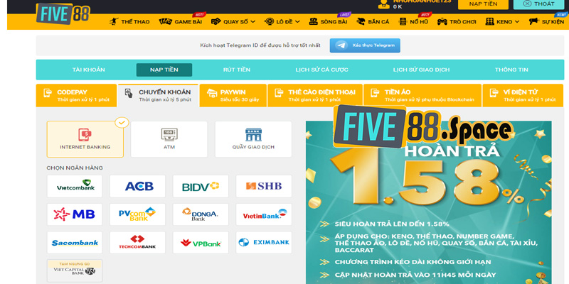 Các phương thức nạp tiền Five88 khác cho tân thủ